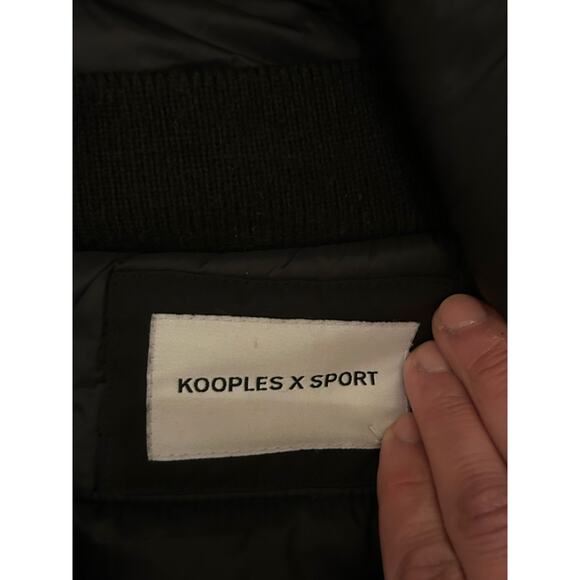 The Kooples Sport Logo Faux Down Fur Hooded Bomber Jacket Puffer Black Coat 2 M - Picture 5 of 14